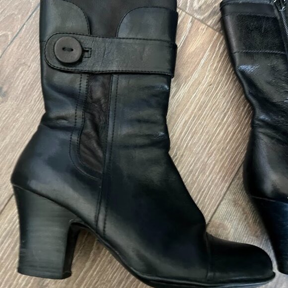 Born Black Crown Pratt Mid-Calf Block Heel Leather Side Zip Boots Size 8.5 - Picture 10 of 16